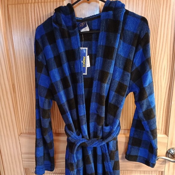 Prince of Sleep Hooded Fleece Bath Robe With Tie Waist - Picture 1 of 3